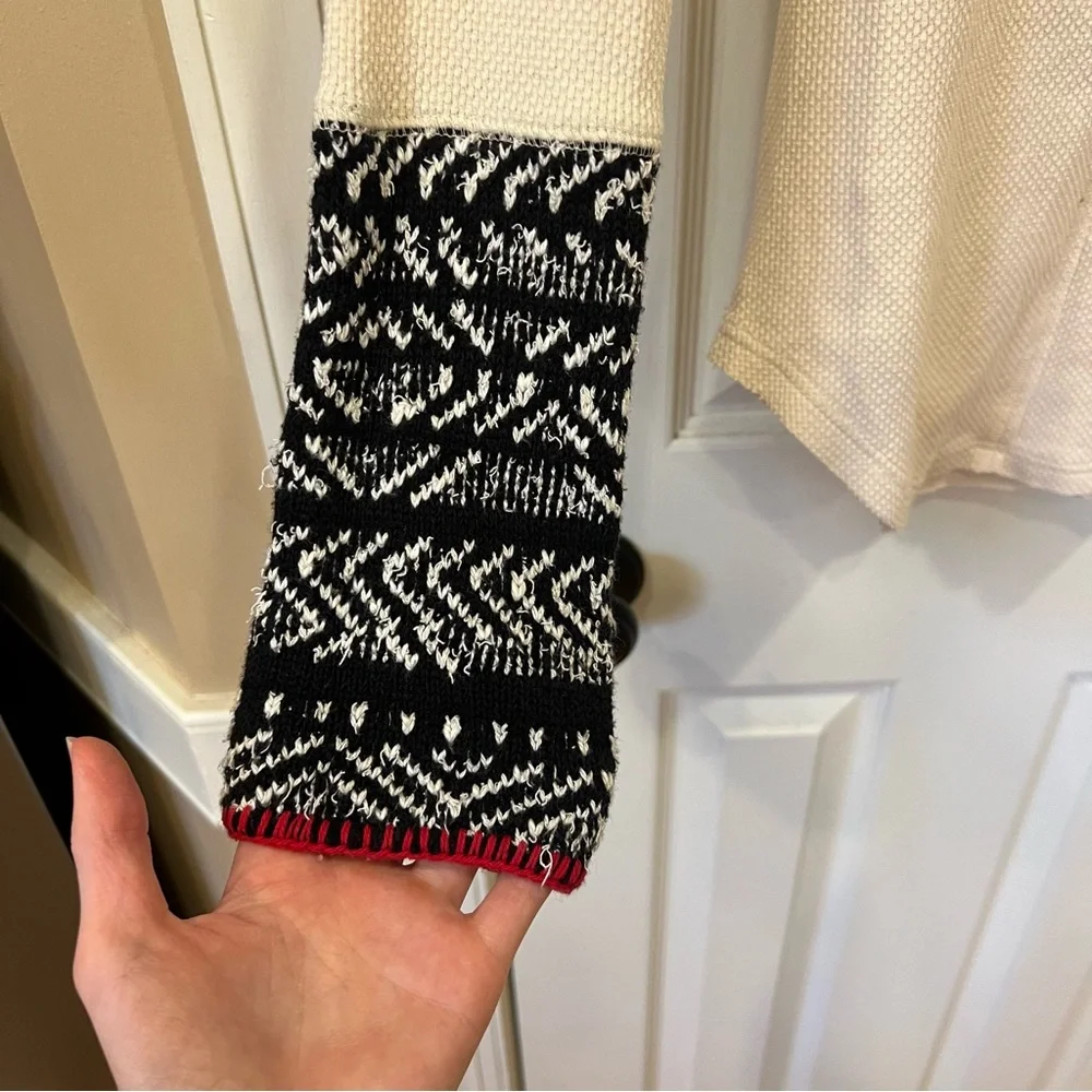 Free People Alpine Cuff Thermal Henley Cream Black White Red